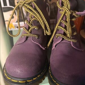 Purple Lace-Up Boots with Yellow Laces